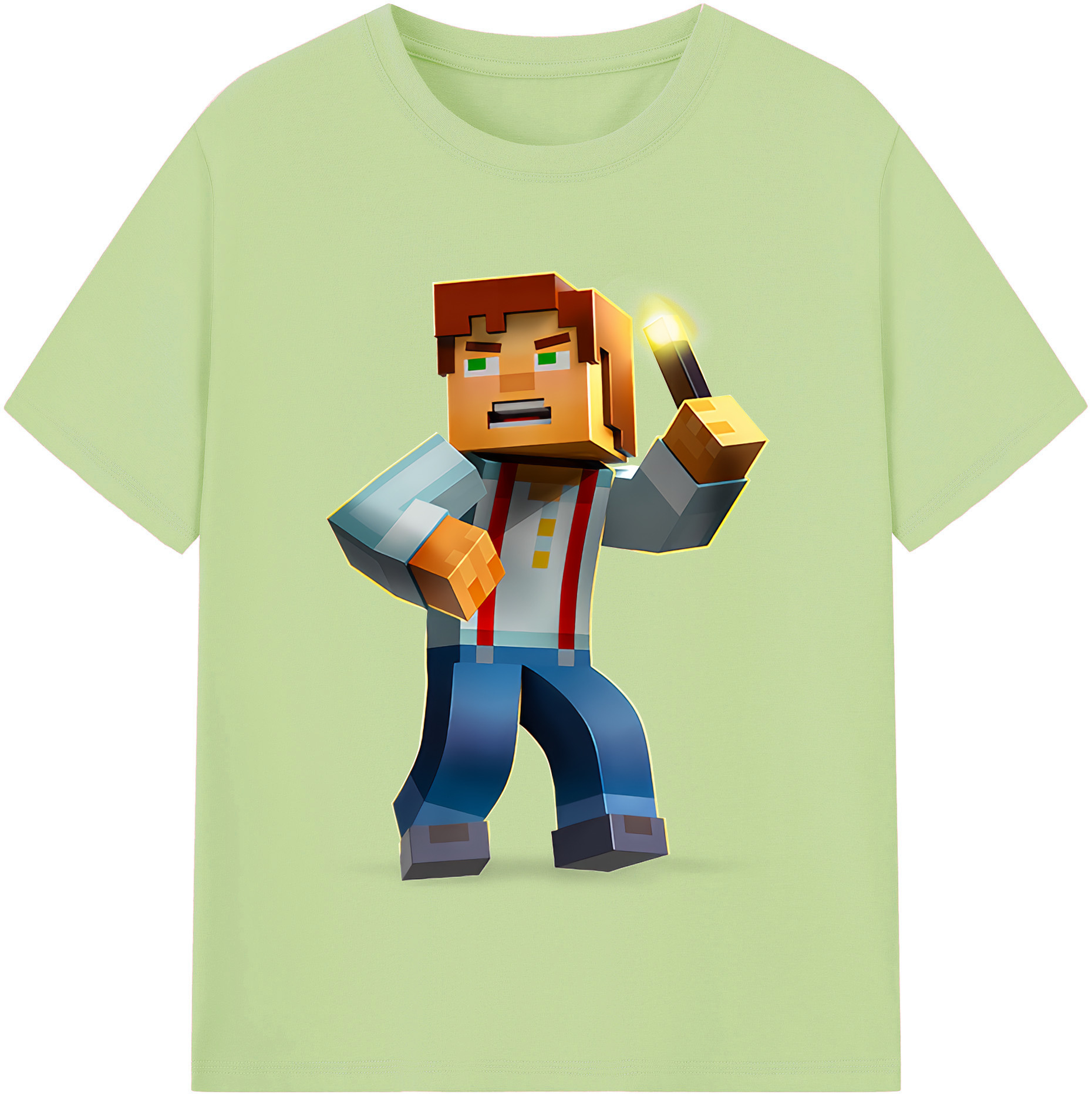 （画像用） マインクラフト ブロックの世界 Minecraft MC Block world 綿100％半袖Tシャツ（フロントプリント）